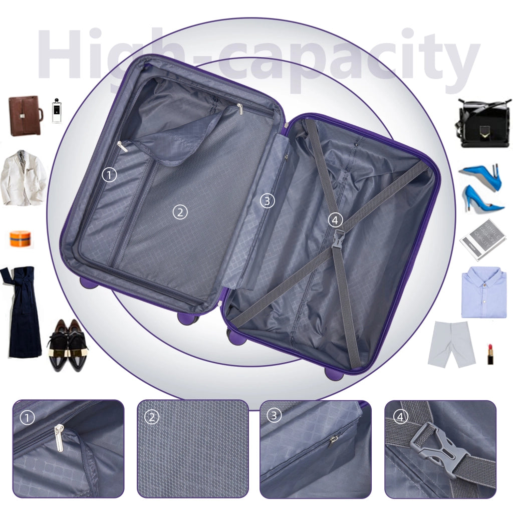 Set di valigie 6 pezzi espandibili rigide con ruote e lucchetto a combinazione con borsa da viaggio ABS viola scuro
