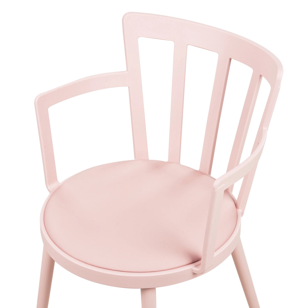 Set di 4 sedie da pranzo Seduta imbottita sintetica rosa Schienale aperto in ecopelle con braccioli Soggiorno moderno minimalista