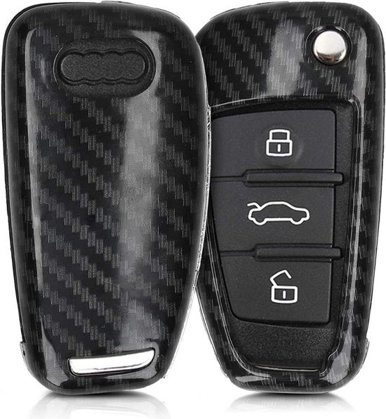 Tappetere per chiave compatibile con Audi - cover rigido di protezione - nera carbonio - contenuto necessario
