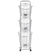 Carrello Portaoggetti per Bagno 3 Cestelli in Metallo Argento con Ruote
