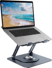 Stazione di lavoro con base rotonda 360° girabile, stazione di lavoro ergonomico regolabile in altezza, stazione di lavoro ventilata, supporto per laptop pieghevole e stabile in alluminio per scrivania