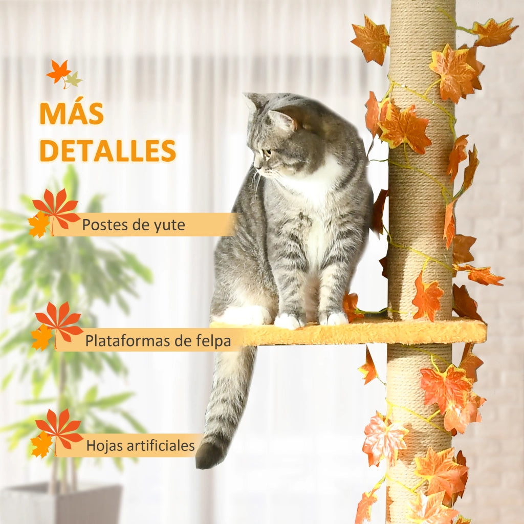 Albero per gatti a 3 livelli altezza regolabile 202-242 cm con foglie d'acero ¨C zephmum ¨C arancione