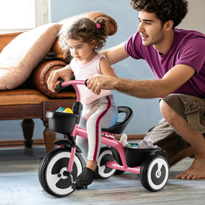 Triciclo per bambini con telaio in ferro carbonioso di alta resistenza, Triciclo per bambini con sede regolabile Rosa-Biciclette e tricicli
