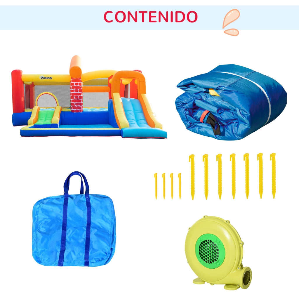 Letto a castello gonfiabile con 2 scivoli e piscina ¨C zephmum ¨C multicolore 380x370x230 cm