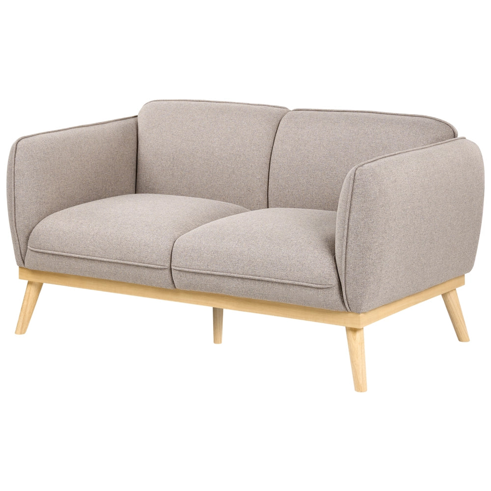 Set da salotto in stile scandinavo con divani a 2 e 3 posti, gambe affusolate in legno e rivestimento in tessuto marrone chiaro