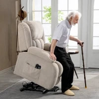 Poltrona Alzapersona Massaggiante e Reclinabile con 2 Tasche e Telecomando, 93x104x105 cm, Beige