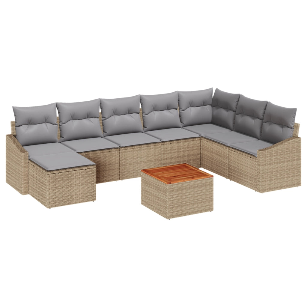 Set divano da giardino 9 pezzi con cuscini Beige Rattan Acacia