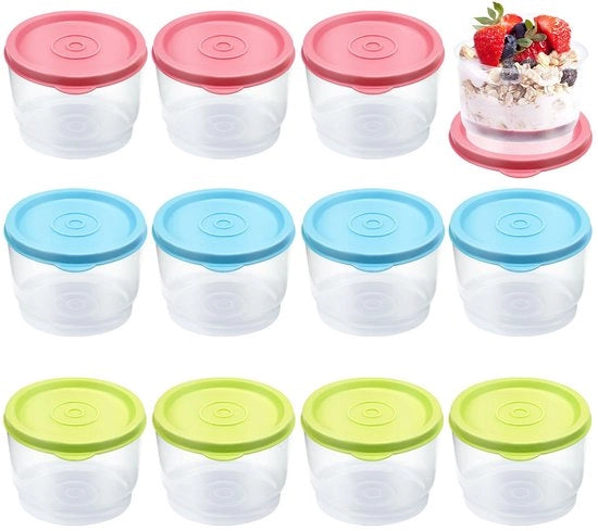 Set di conservazione alimentare 12 pz con coperchi, contenitori in plastica da 160 ml, contenitori da 8 x 5 cm con coperchi, impermeabili, contenitori da insalata riutilizzabili, per yogurt, salse, marmellate, erbe