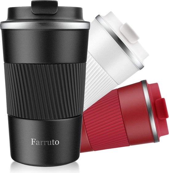 Termobicchiere, bicchiere termico con coperchio ermetico, 380 ml, 100% ermetico acciaio inox, bicchiere a doppio strato di isolamento per bevande calde e fredde (nero)