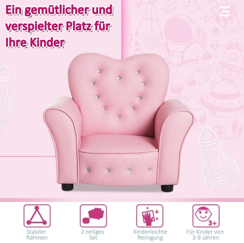 Poltroncina per bambini rosa in PVC e legno massello
