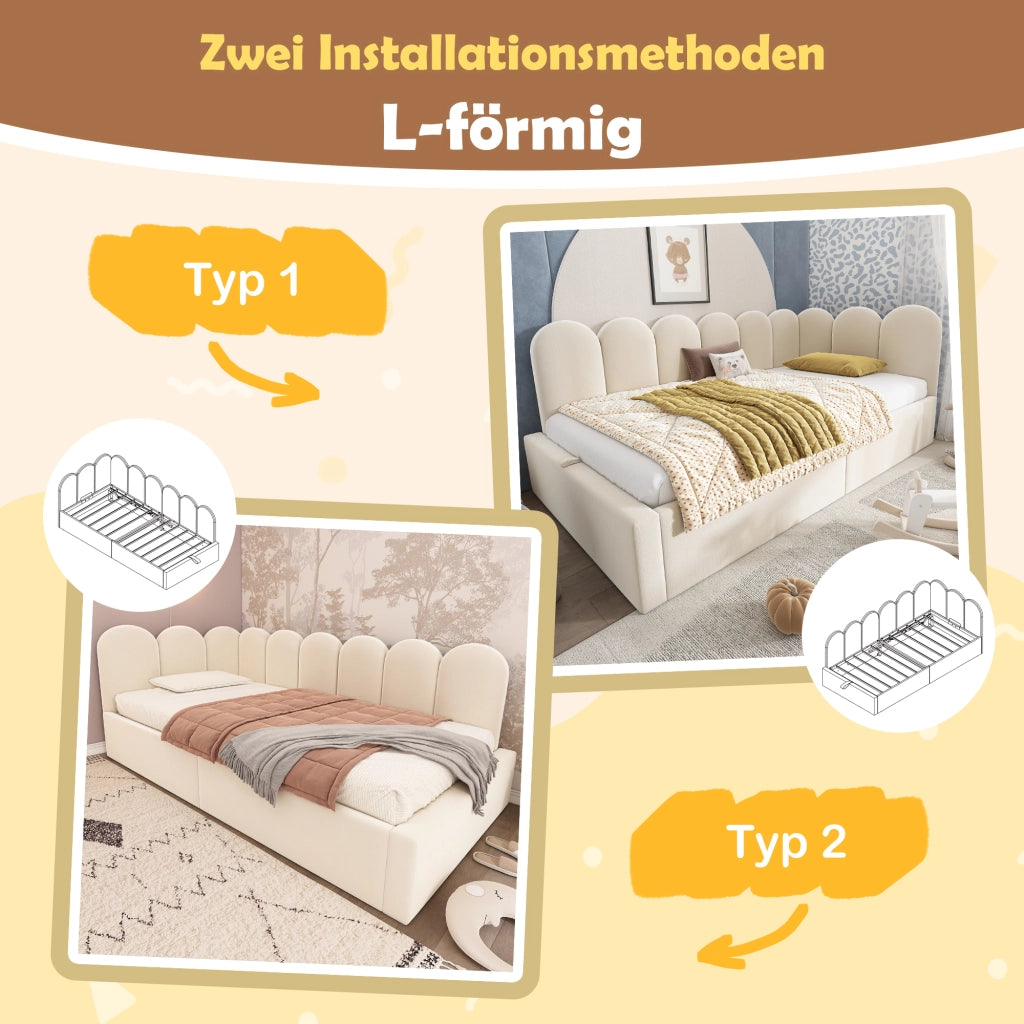 Tagesbett con funzione contenitore in velluto beige 90x190 cm