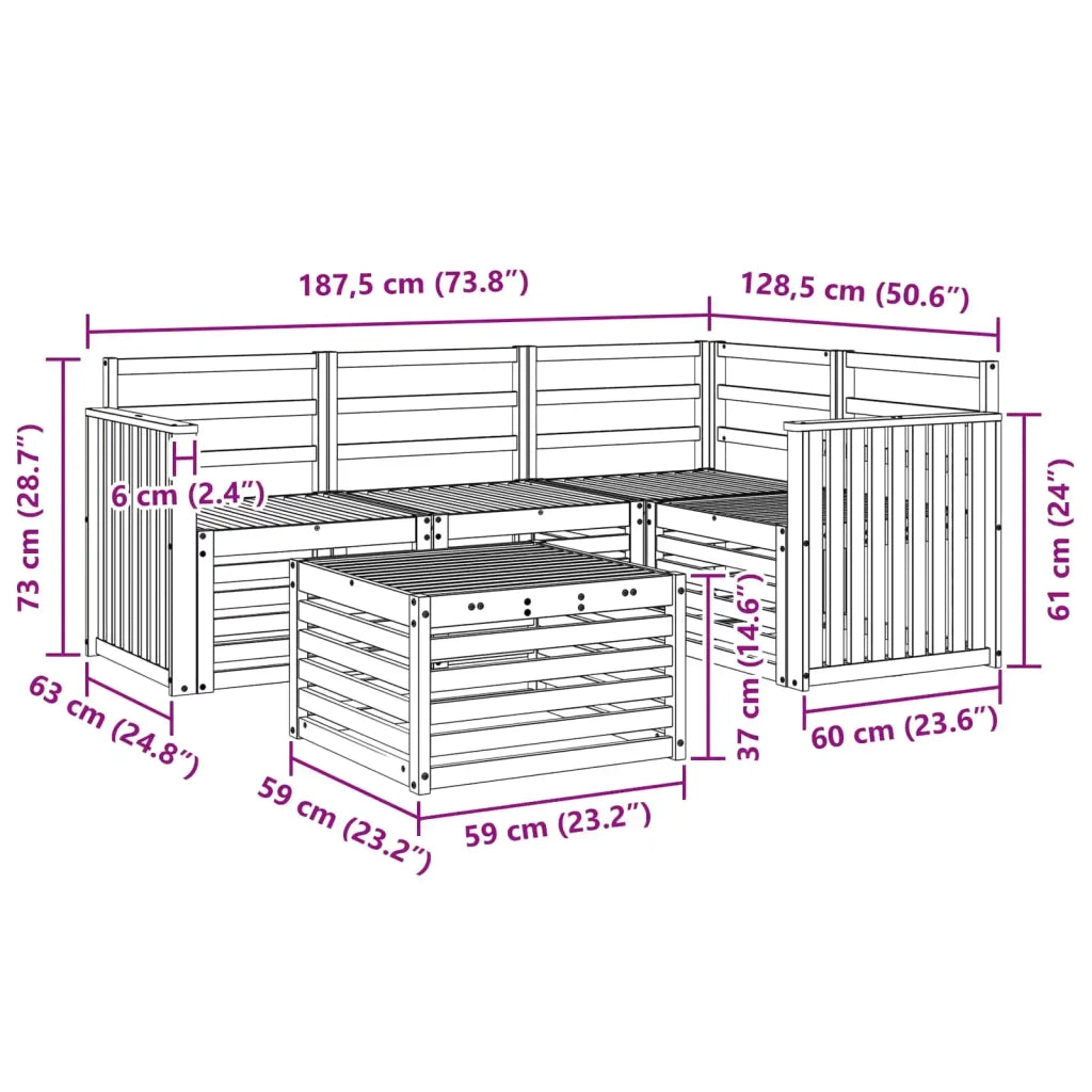 Set di divani da esterno 5 pcs Bianco 59 x 59 x 37 cm 3391789