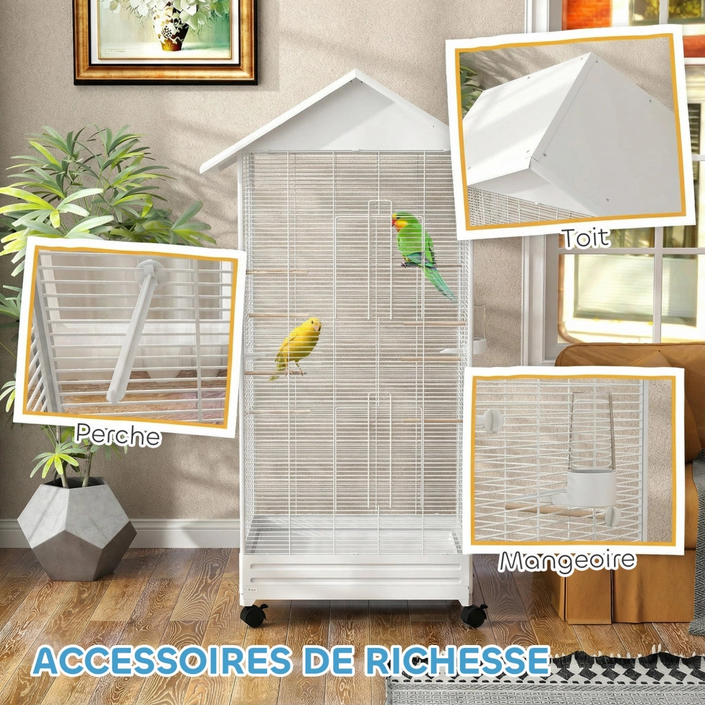 Gabbia per uccelli voliera interna con ruote ¨C zephmum ¨C bianco 79x65x155 cm