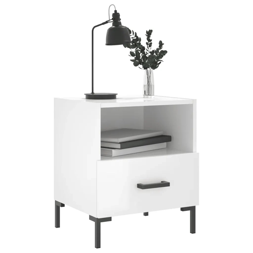 Comodini 2 pz Bianco Lucido 40x35x47,5 cm in Legno Multistrato 827441