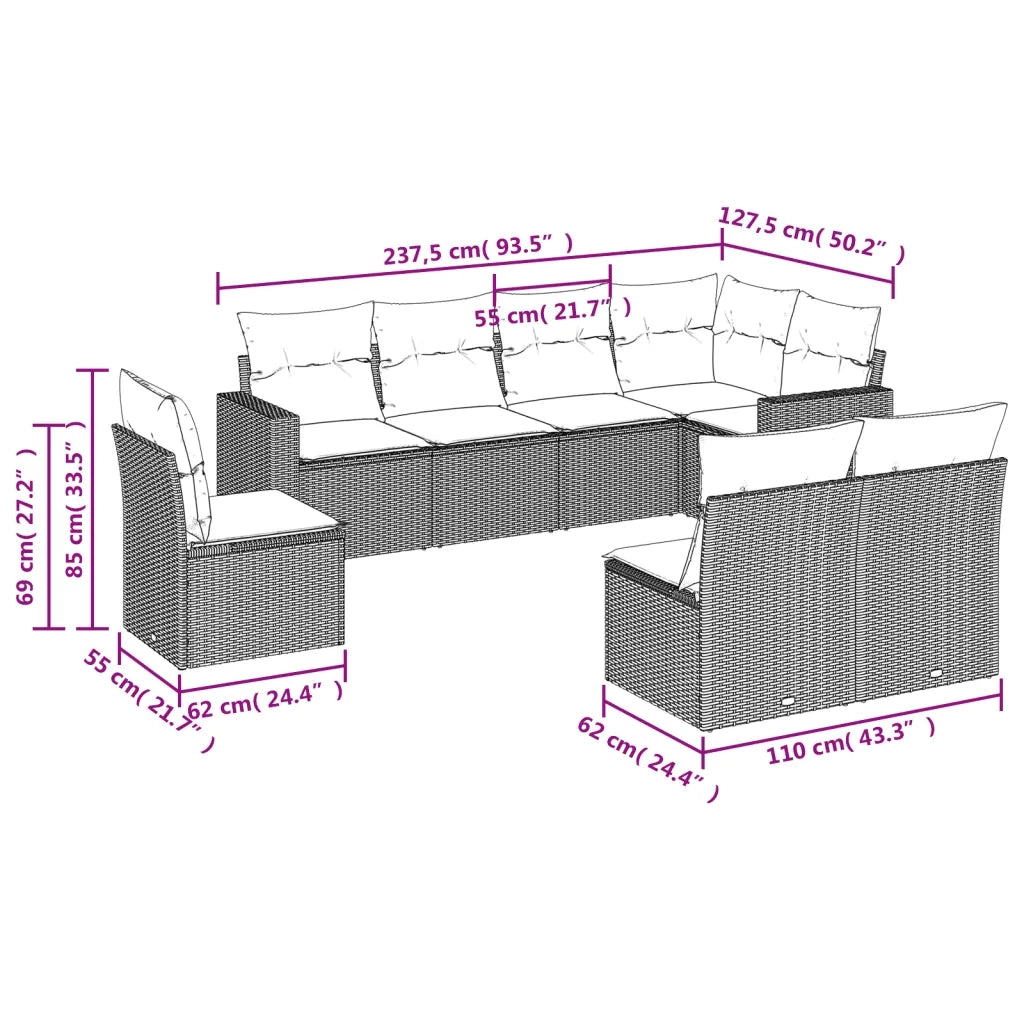 Set Divano da Giardino 8 pz con Cuscini Beige in Polyrattan 3251406