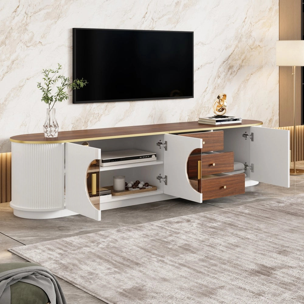Mobile TV Lowboard ¨C MINIMAL ¨C Vetro Marrone, MDF, Maniglie in Alluminio, Design con Scanalature