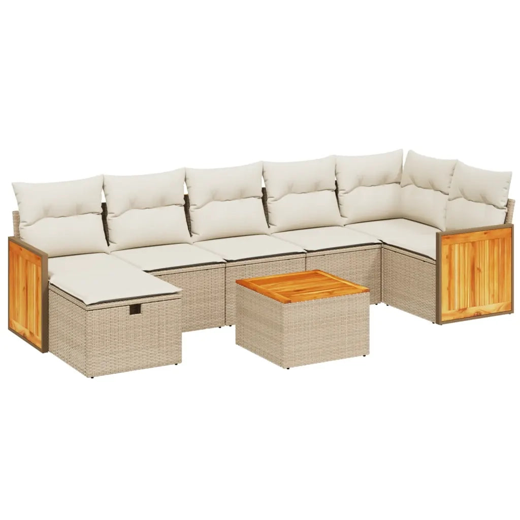 Set Divano da Giardino 8 pz con Cuscini Beige in Polyrattan 3265755