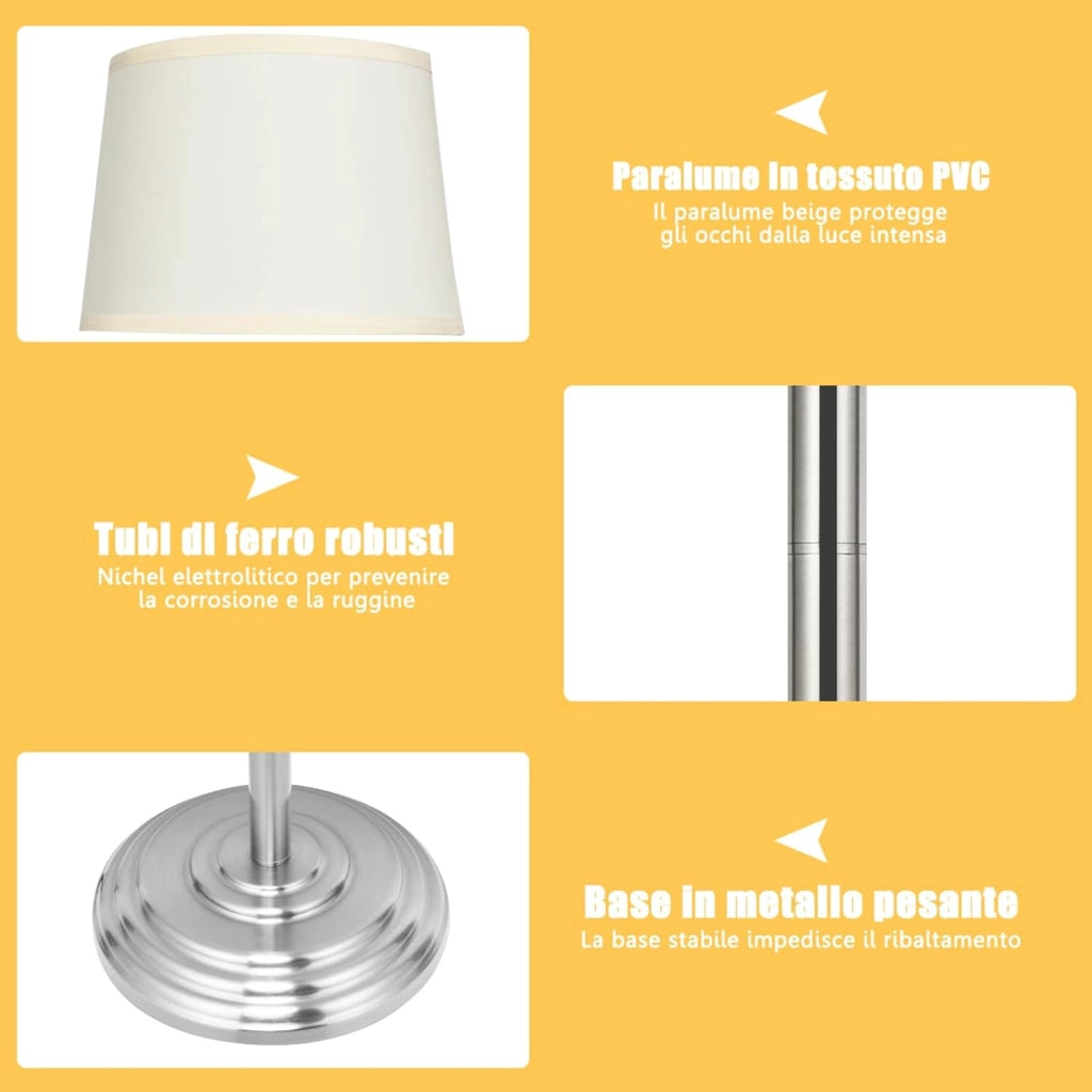 Lampada da Terra Design e Vintage, Lampada a Stelo da Terra con Braccio Girevole, Ideale per Soggiorno, Camera da Letto e Studio, Argento