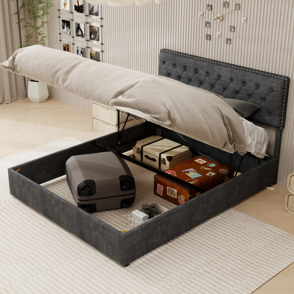 Letto Matrimoniale 160x200 cm - Testiera Imbottita; Spazio sotto il Letto - Grigio