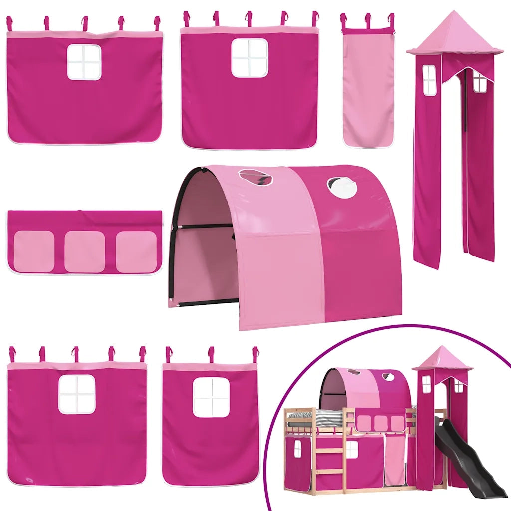 vidaXL Letto a Castello con Scivolo e Tende Rosa 80x200 cm