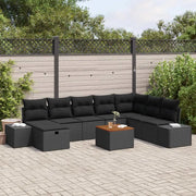 Set Divano da Giardino con cuscino 9 pcs Nero Poly Rattan
