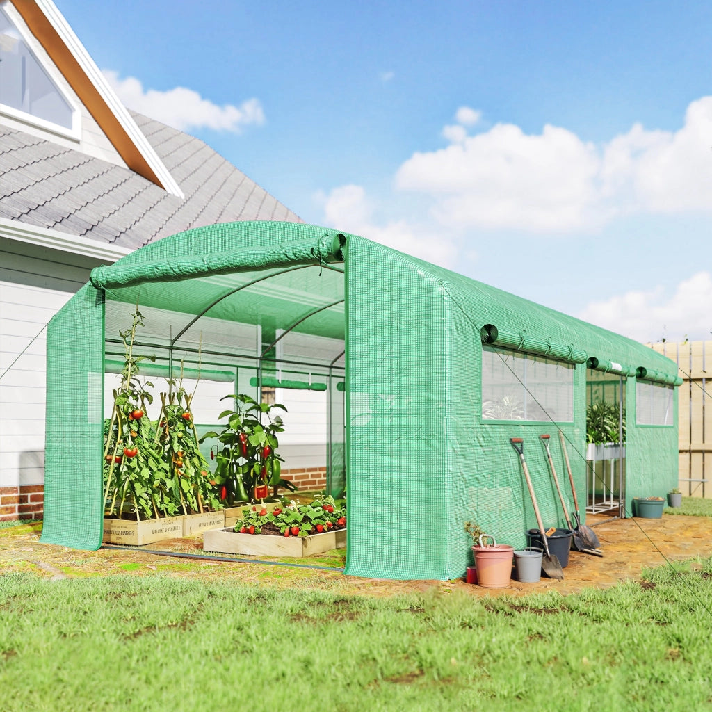 Serra a Tunnel ¨C zephmum ¨C Verde 6x3x2 m con 3 Porte a Rullo 6 Finestre a Rete Struttura in Acciaio Zincato