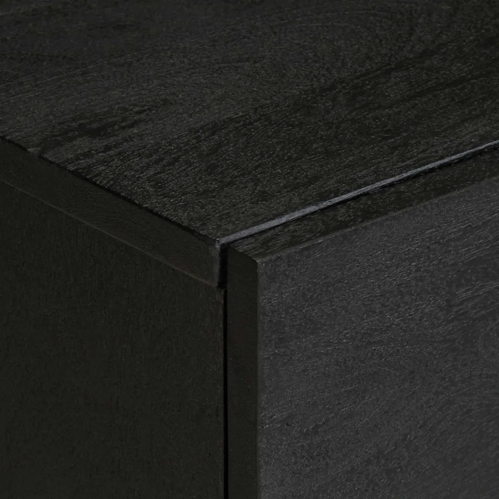 Comodino | Armadio da Notte | Mobiletto da notte Nero 40x33x46 cm in Legno Massello di Mango