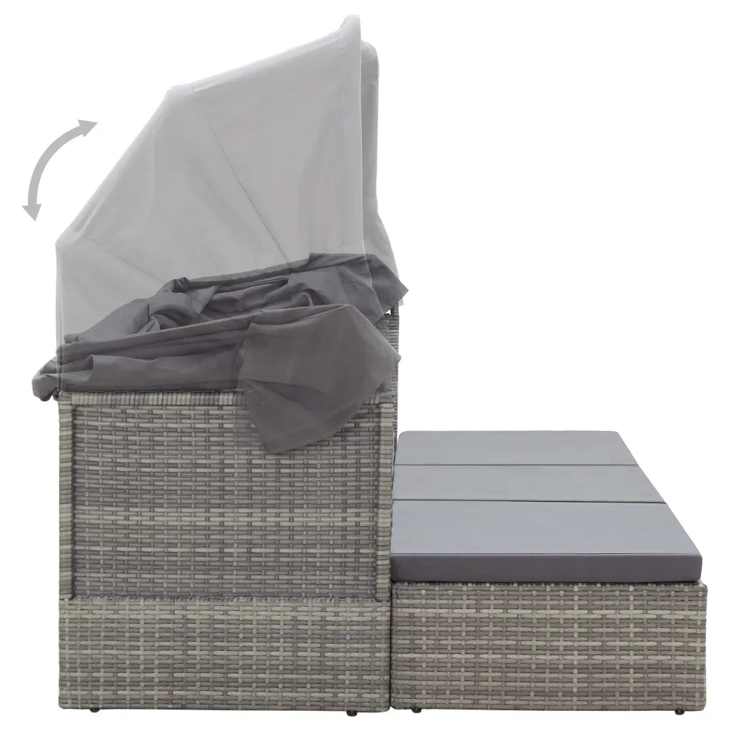 Lettino da Giardino con Tettuccio in Polyrattan Grigio Mélange 46158