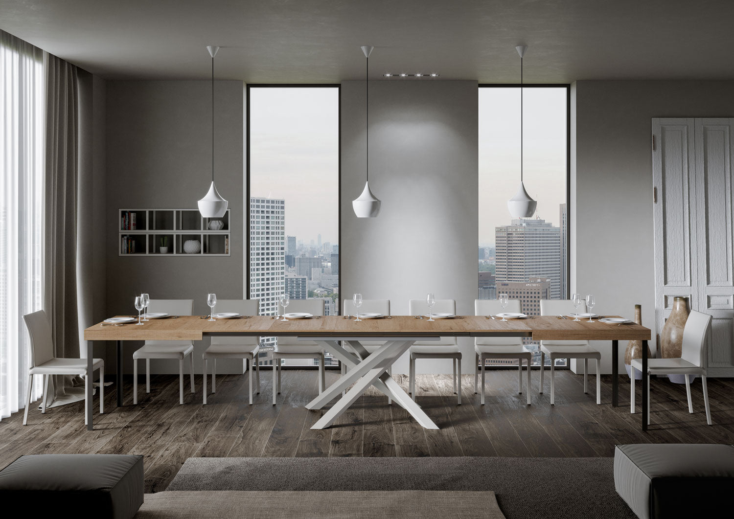 Tavolo Allungabile 200-460x90x77 cm Volantis Quercia Natura Telaio Bianco