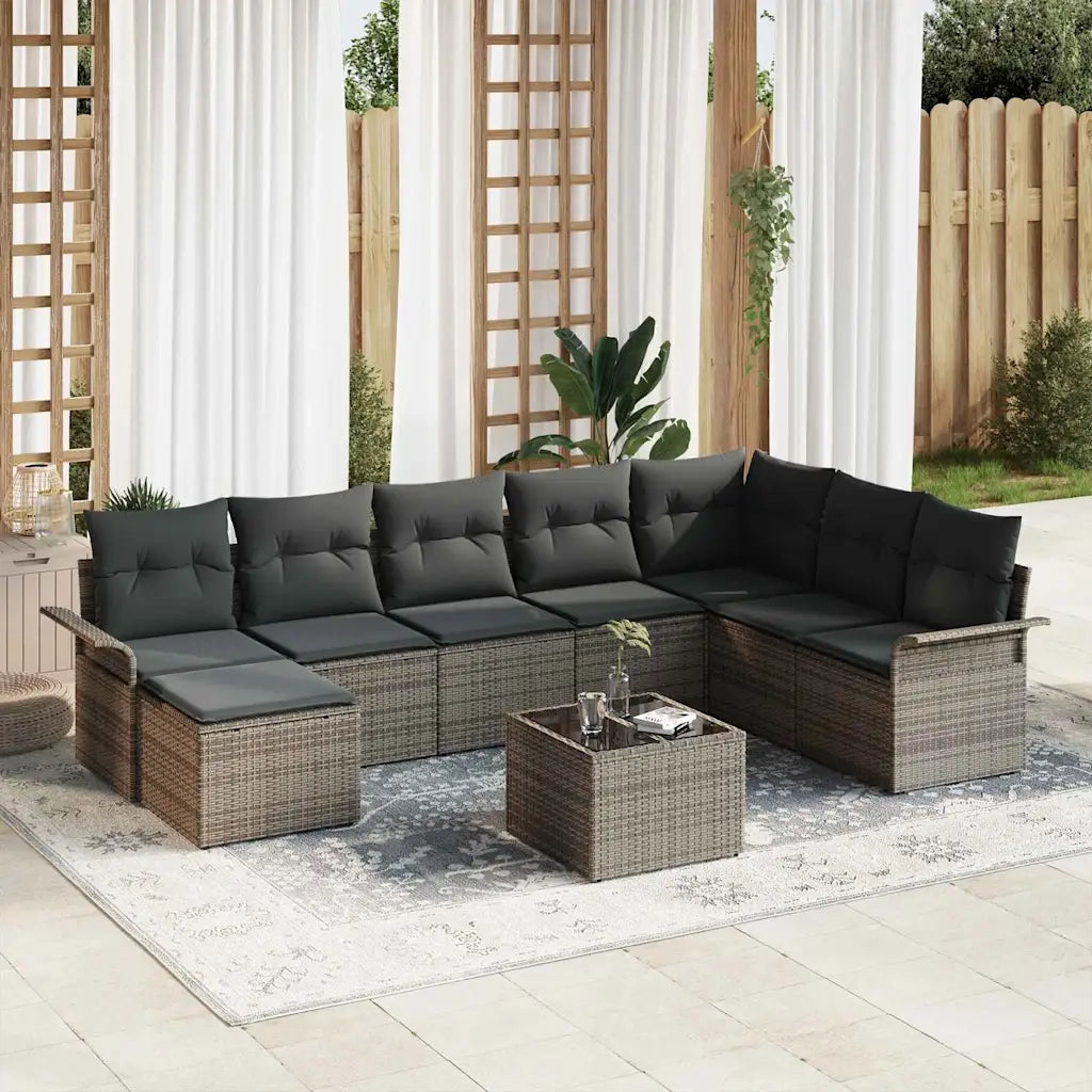 Set Divano da Giardino con cuscino 9 pcs Grigio Poly Rattan 3345489