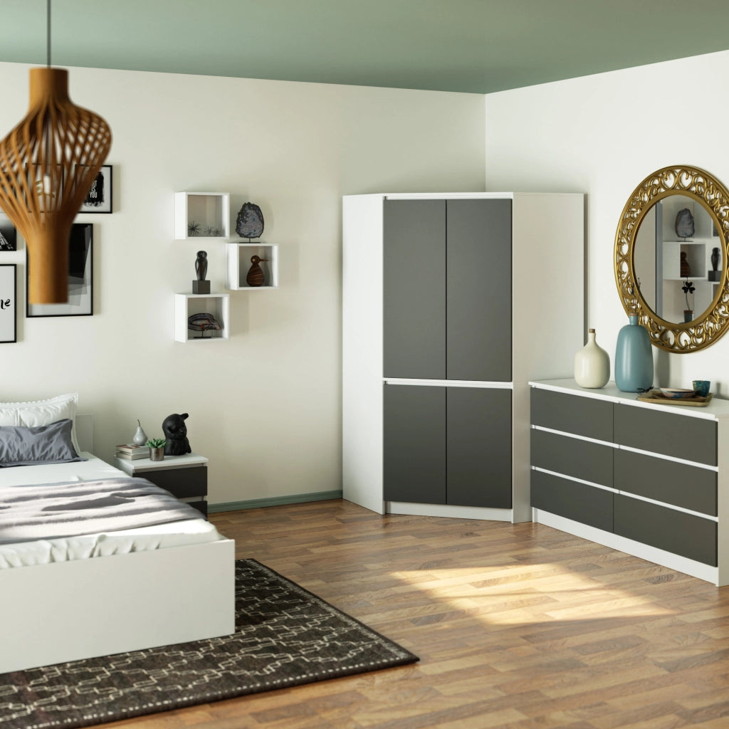 Armadio ad angolo AKORD S100 Bianca 100 cm 4 ante inserto frontale Grigia Grafite 100x50x180 cm