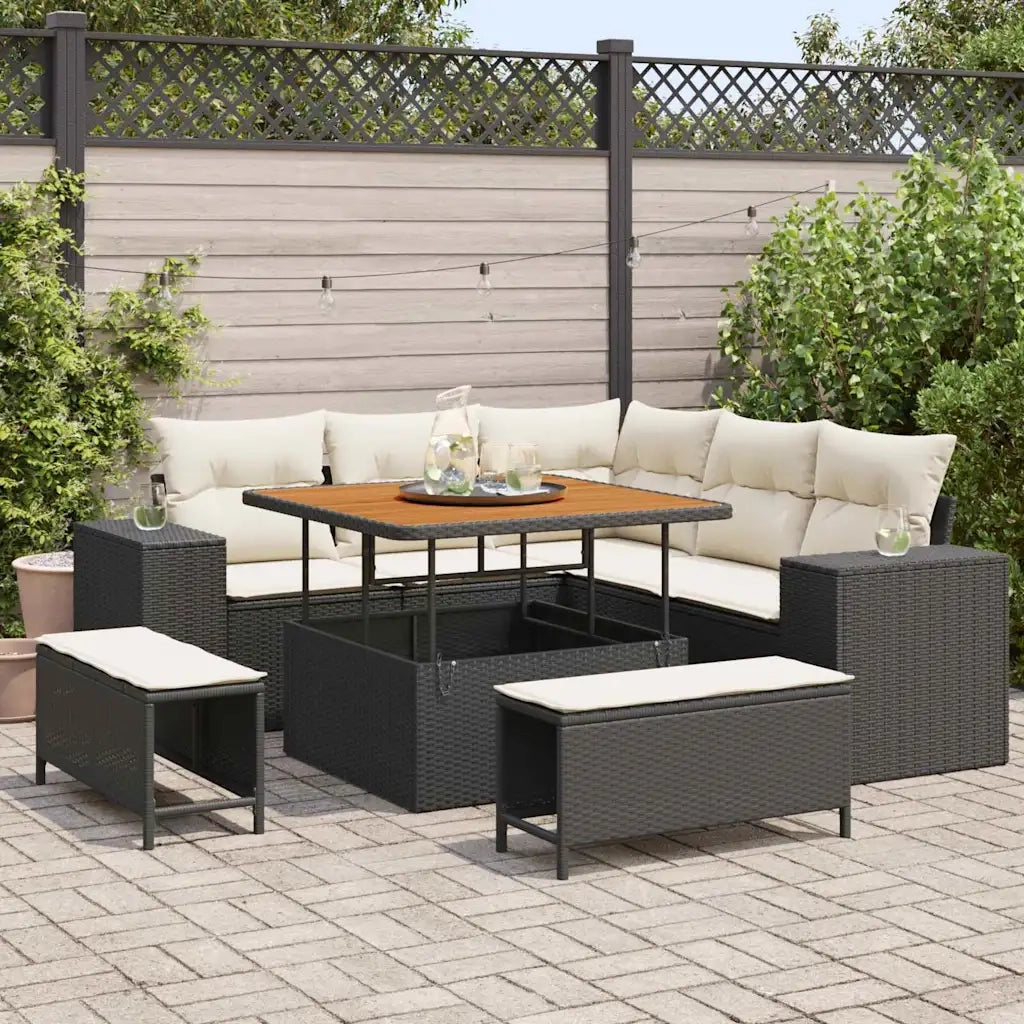 Set Divano da Giardino con cuscino 8 pcs Nero polyrattan