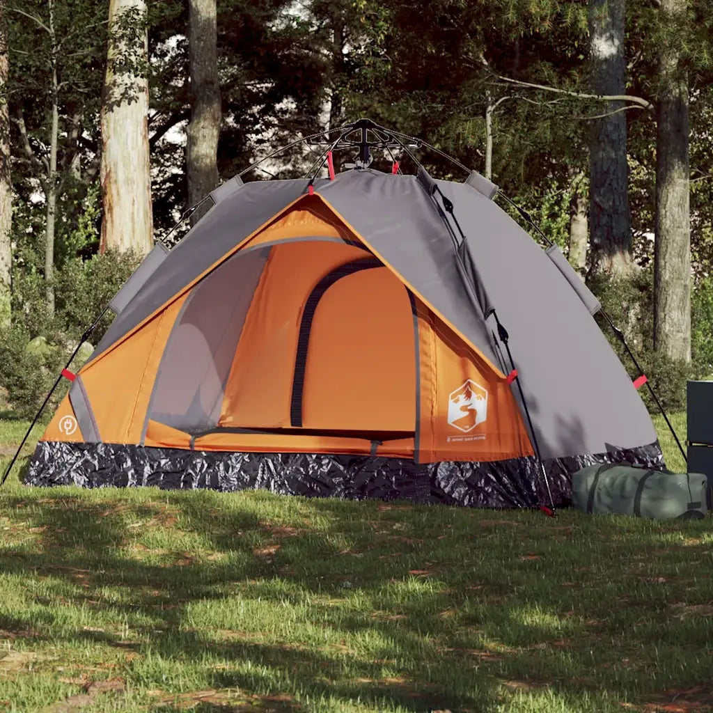 Tenda a Cupola 2 Persone-Tenda da campeggio Grigio e Arancione a Rilascio Rapido