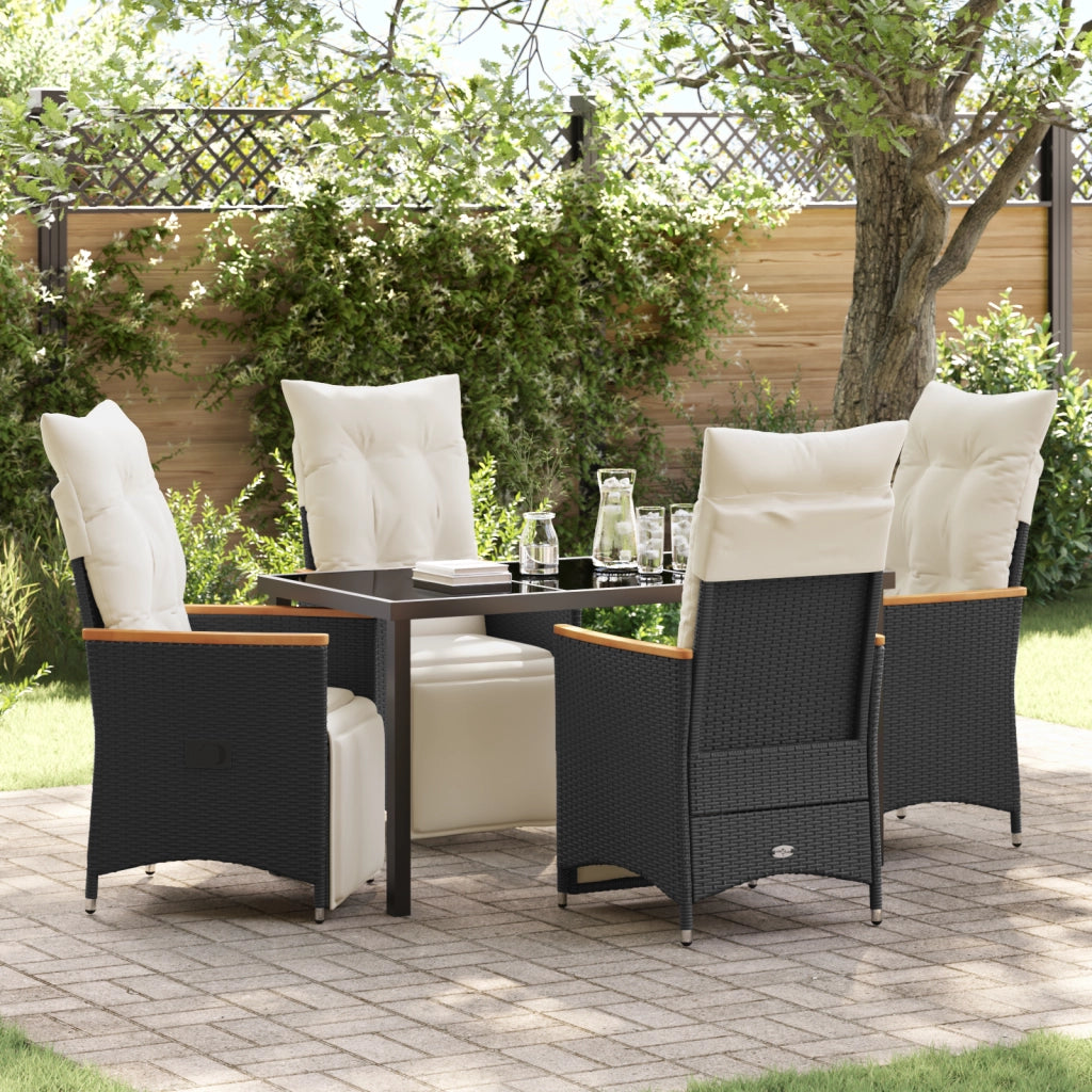Set di Mobili da Giardino 5 Pezzi con Cuscini Rattan Polipropilene Nero