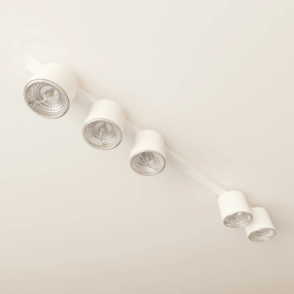 Plafoniera Moderna 5 Luci Faretti Ptah In Acciaio Bianco