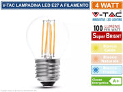 V-TAC VT-1980 LAMPADINA LED E27 4W MINIGLOBO G45 FILAMENTO - Colore Luce:Bianco Freddo