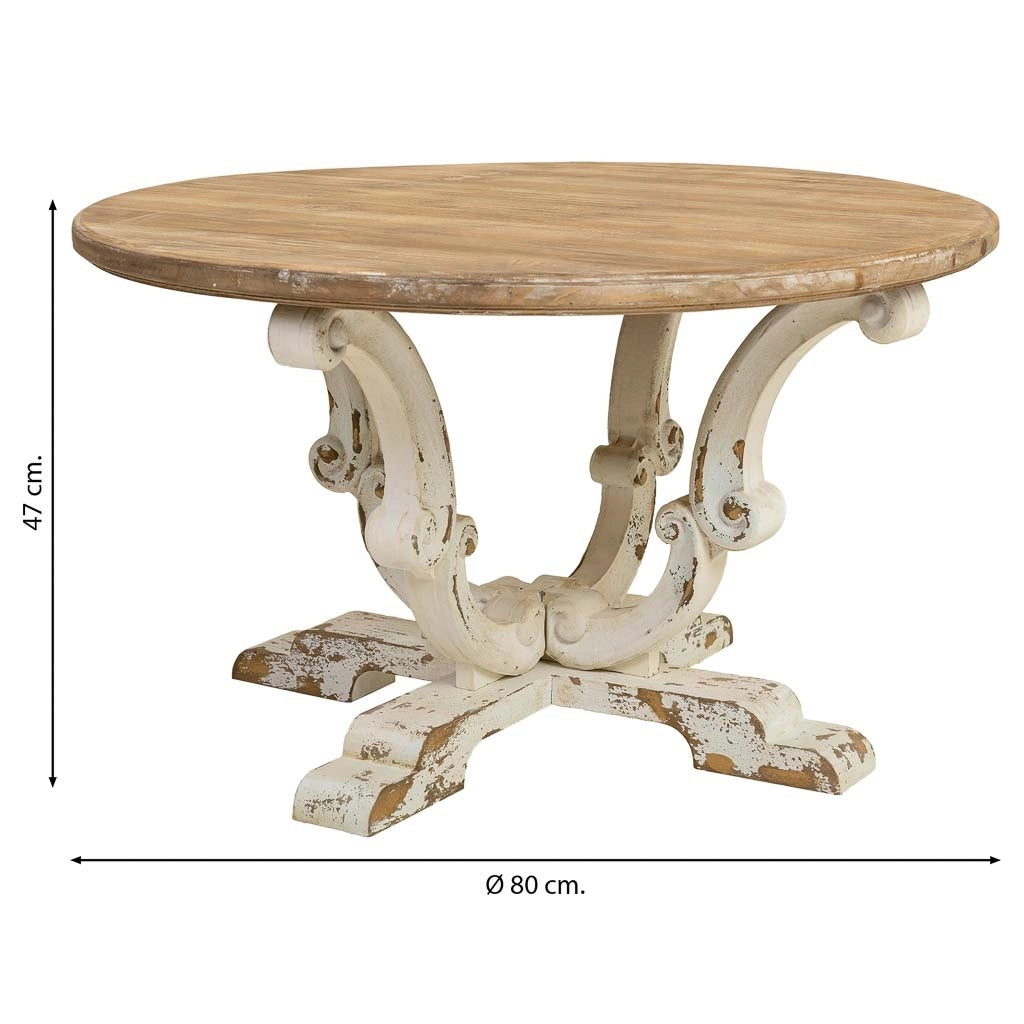 Tavolino in legno con finitura bianco anticato 80x80x47h cm