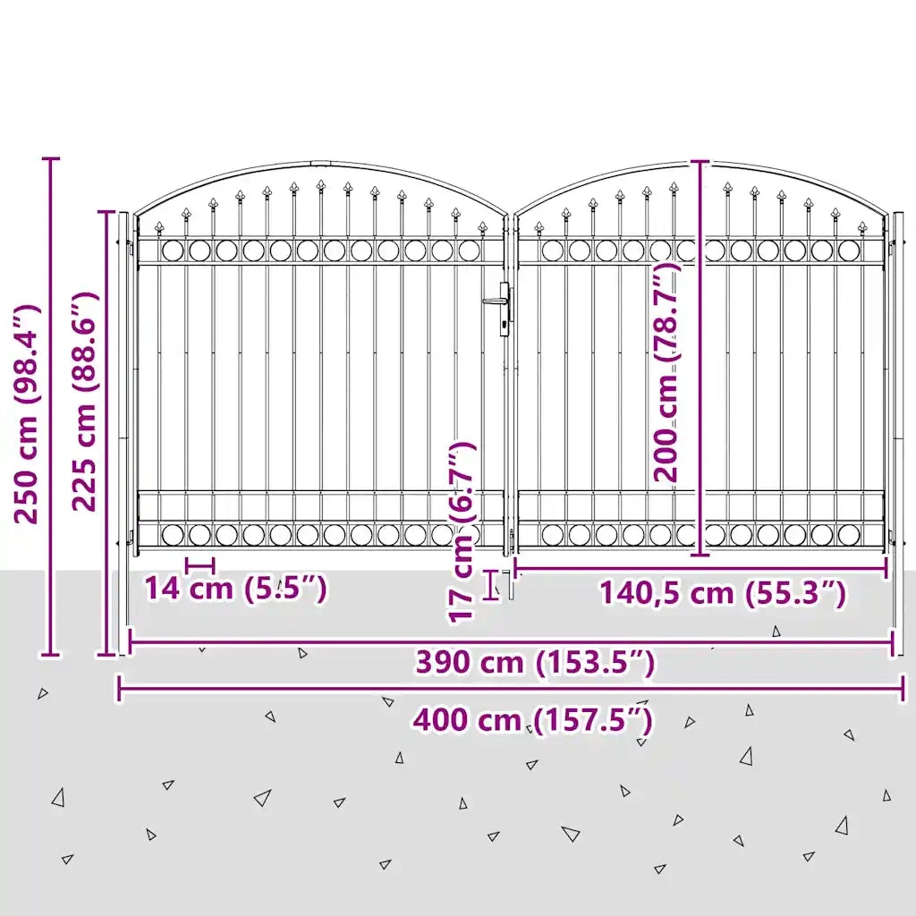 Cancello per recinzione Assen a doppia anta con parte superiore ad arco in acciaio 400x200 cm 143096