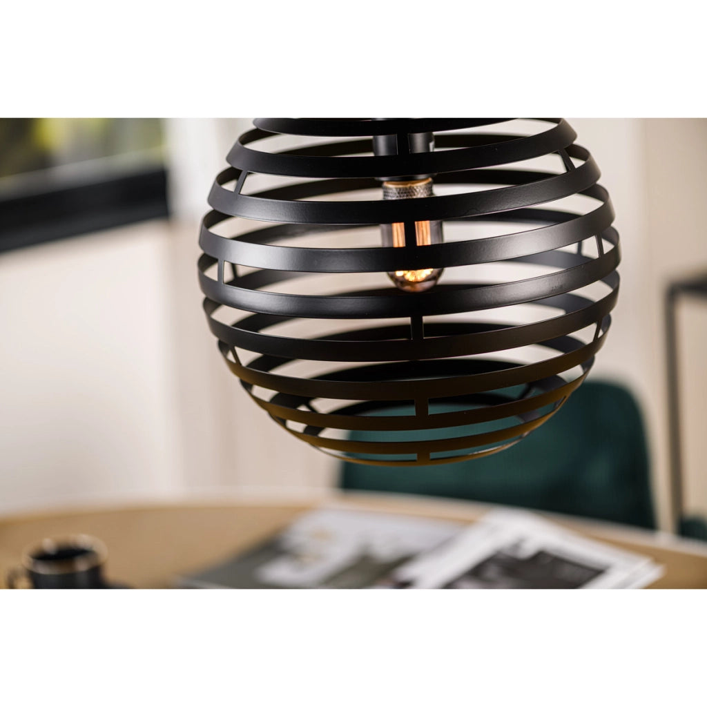 Lampada a sospensione sferica H340 nera 30 cm con lamelle