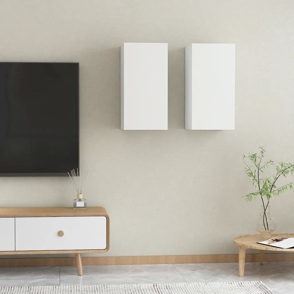 Mobili TV Bianchi 2 pz-Credenza per TV 30,5x30x60 cm in Legno Multistrato