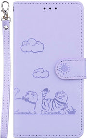 Portefeuille con fodero protettivo per polso - Portafoglio con fodero protettivo - Blocco RFID - Impermeabile a acqua di scarico - Resistente agli urti - Design elegante con gatto e nuvola - Portafoglio per telefono cellulare