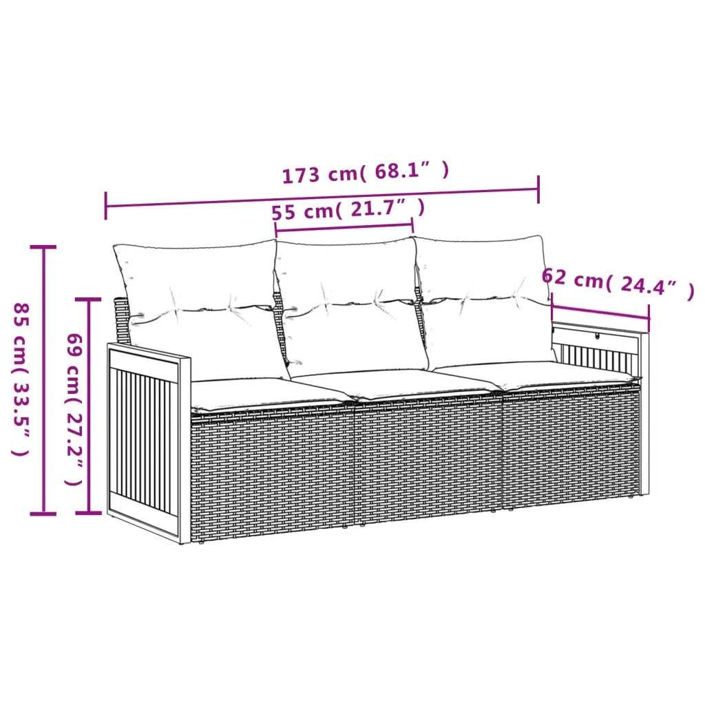 Set Divani da Giardino 3 pz con Cuscini Grigio in Polyrattan