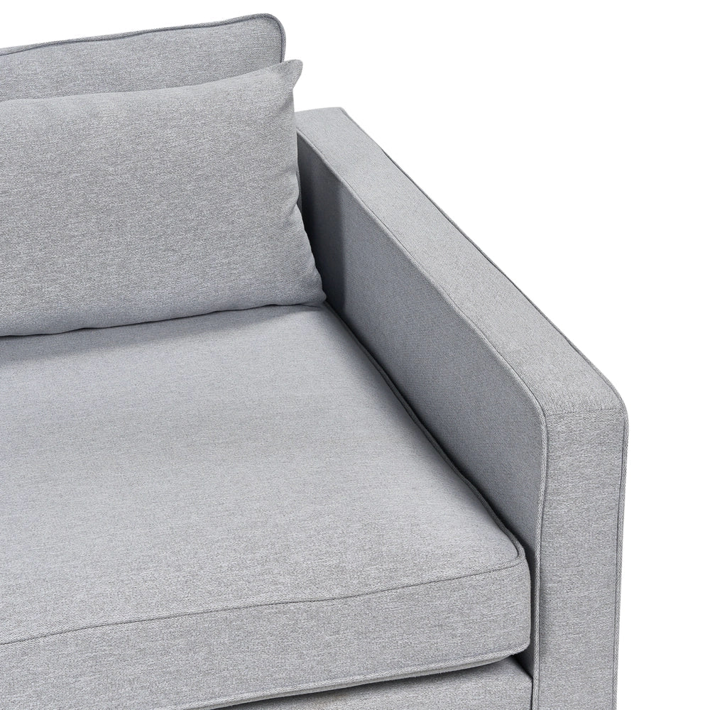 Divano in tessuto grigio 3 posti con braccioli e gambe in legno stile moderno