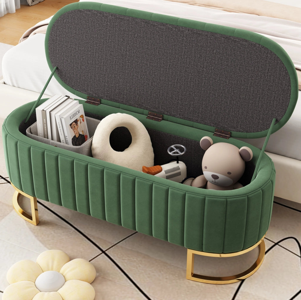 Panca contenitore 120x39，9x43 cm in velluto verde