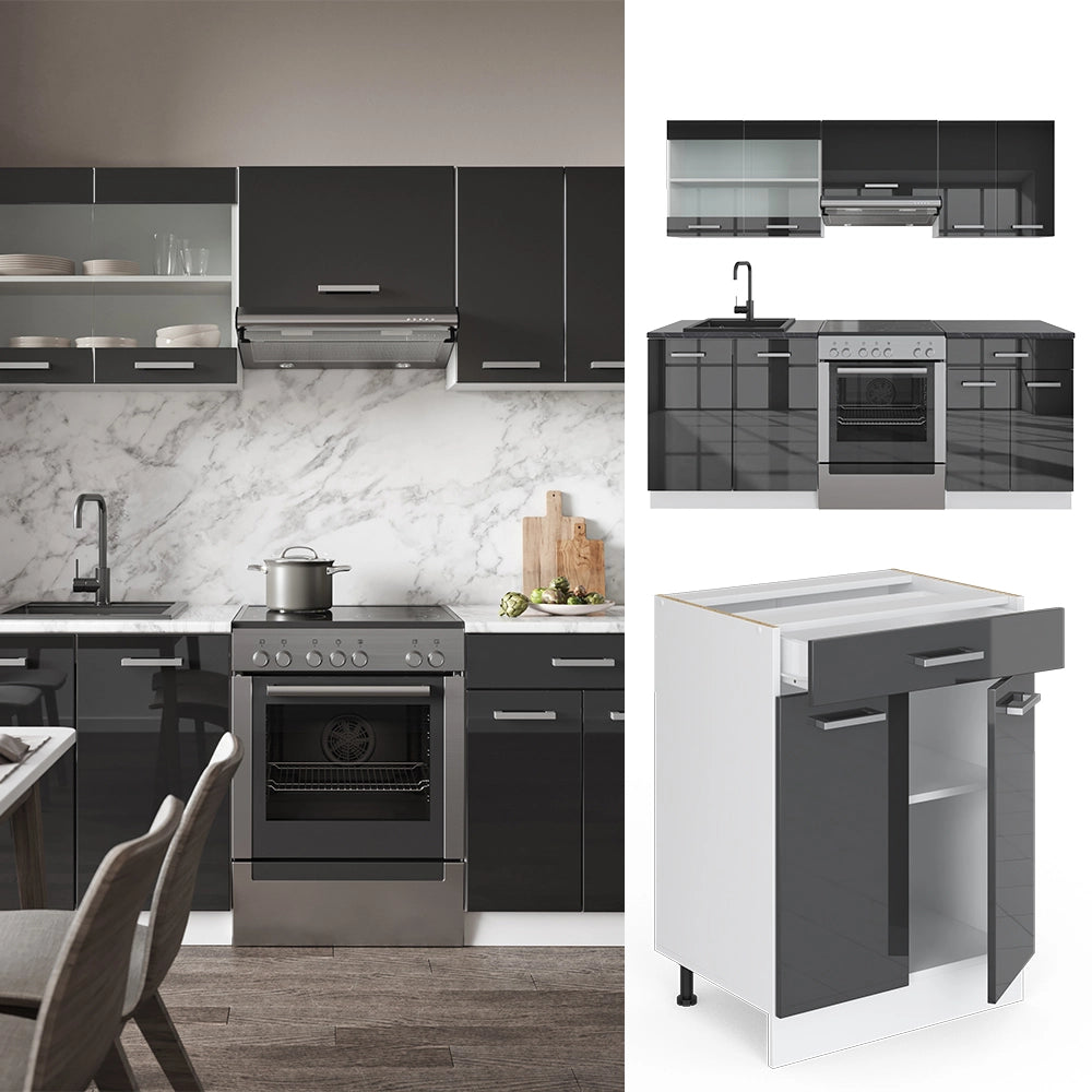 Vicco Unità di cucina Antracite lucido/bianco 200 cm senza piano di lavoro