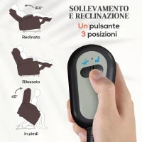 Poltrona Alzapersona Reclinabile con Poggiapiedi e Telecomando, in Pelle PU, 76x90x105 cm, Marrone
