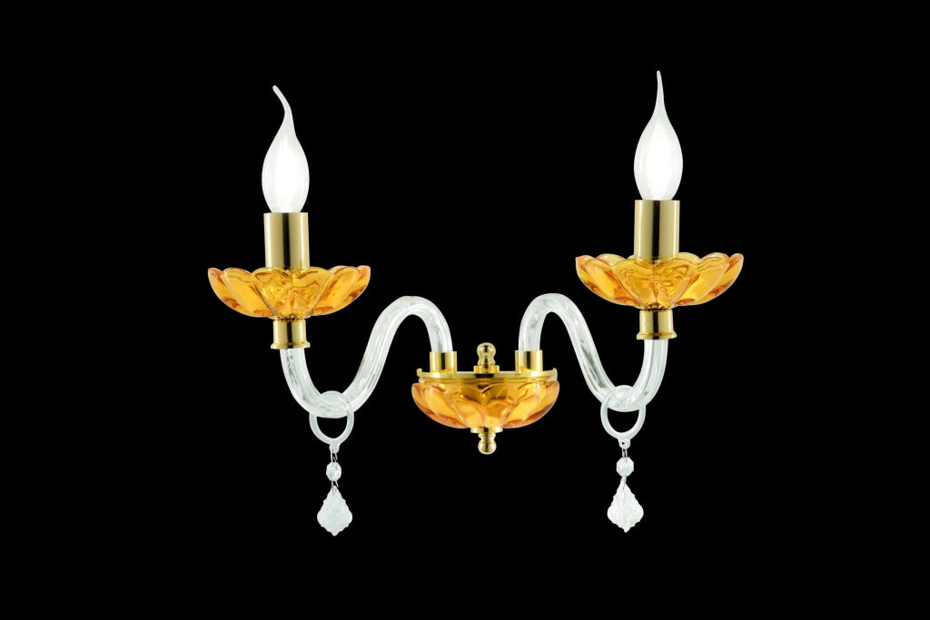 APPLIQUE PATRICIA 2 LUCI TRASPARENTE AMBRA ATTACCO E14 31X25CM