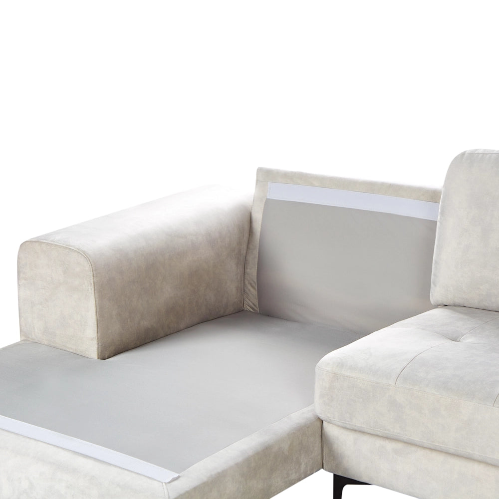 Divano angolare moderno a L con gambe in metallo e velluto Beige chiaro lato destro soggiorno minimalista