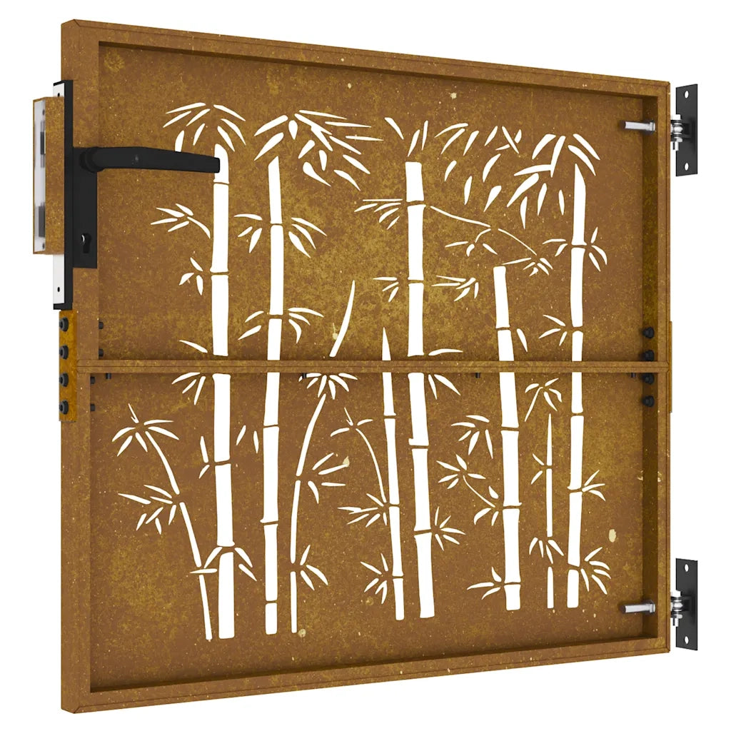 Cancello da giardino 85x100 cm in acciaio corten e bambù 153233