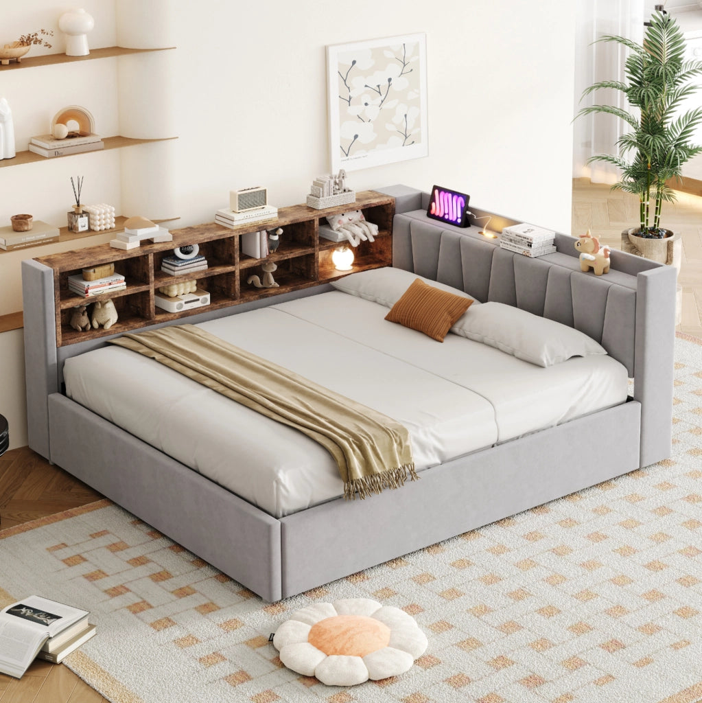 Letto imbottito 140x200 cm con contenitore idraulico e USB
